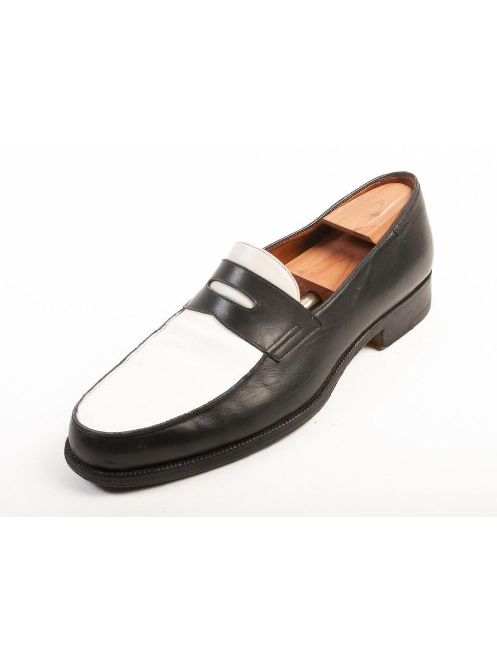 Tom Ford Black and White Leather Penny Loafers 25543